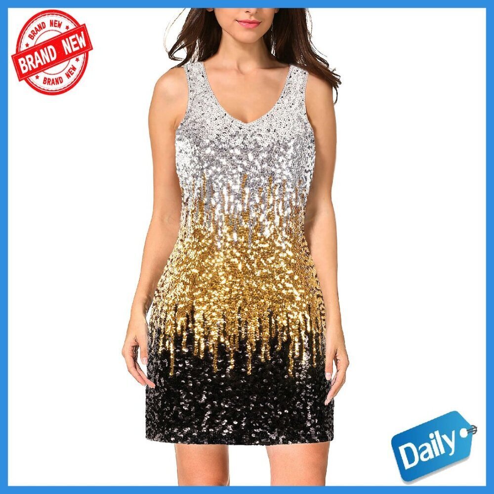 Sequin V-Neck Sleeveless Bodycon Party Dress for Formal Events